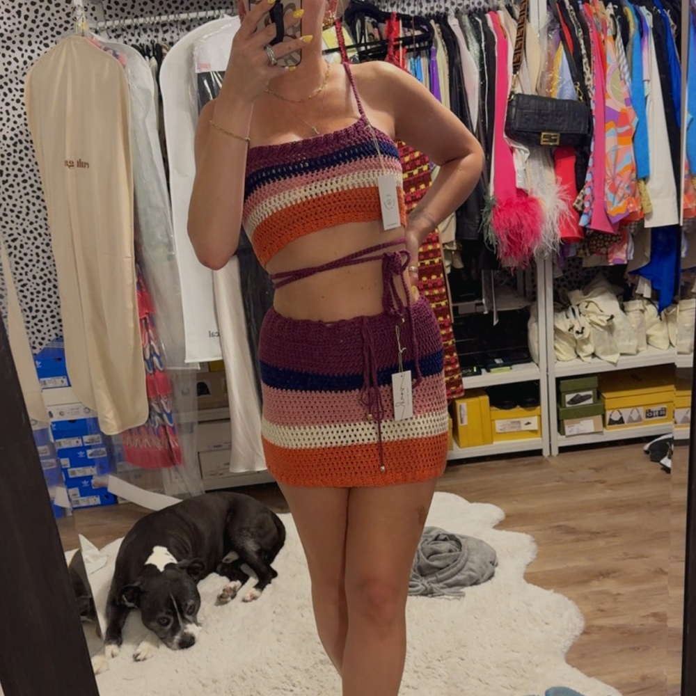 Soah Swim Gia Sunset Striped Crochet Crop Top + Mini Skirt Set - Picture 9 of 15